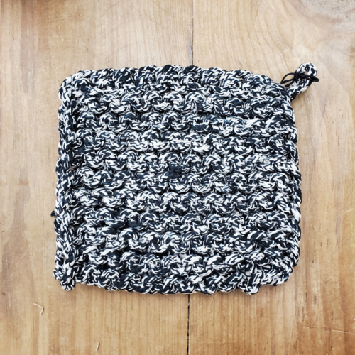 Crocheted Pot Holder - Black & Cream Crocheted Pot Holder - Black & Cream