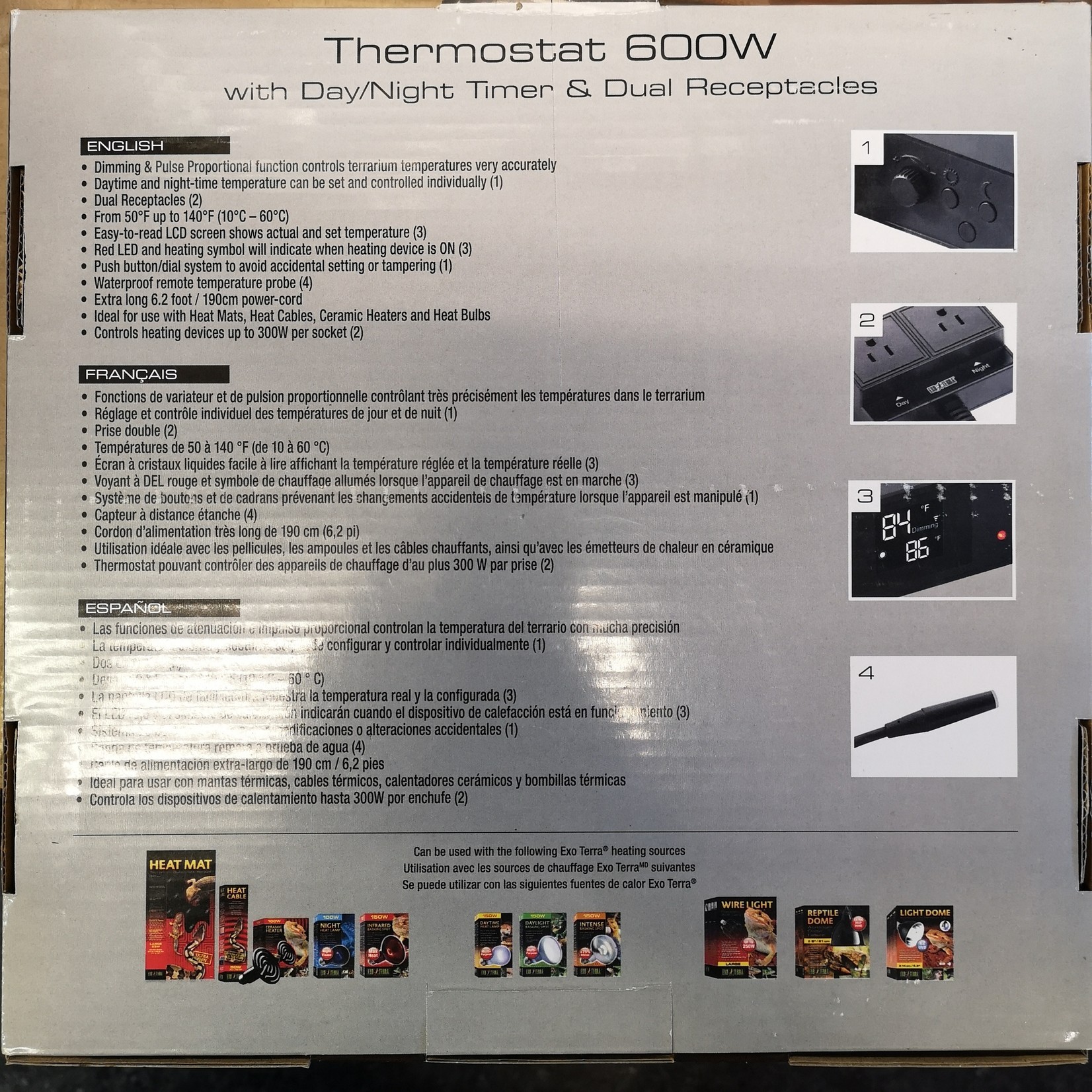 Exo Terra 600 watt Thermostat with Day/Night Timer & Dual Sockets Roonami