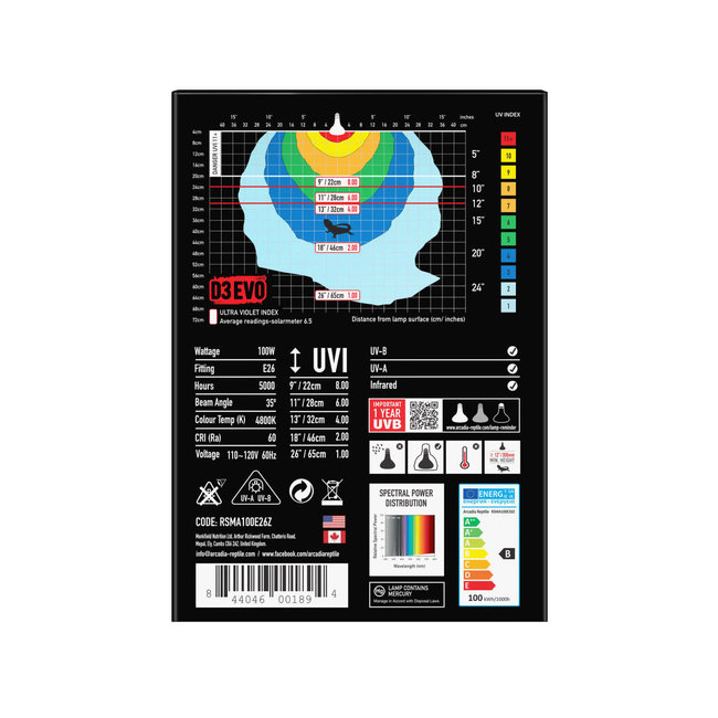 Arcadia Arcadia Reptile D3Evo UV-B Basking Lamp, 100W