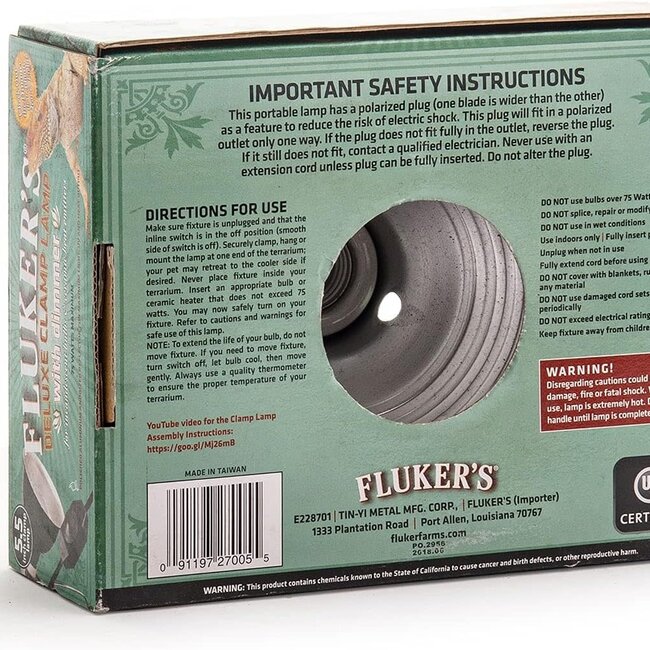 Flukers Flukers Clamp Lamp with Dimmer - 75 Watt 5.5"