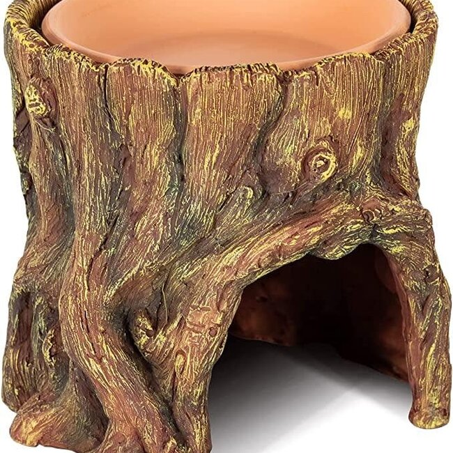 ReptiZoo Humid Tree Stump Hideout with Ceramic Water Bowl