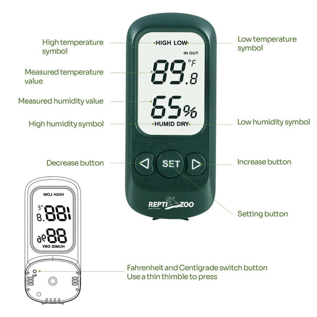 ReptiZoo ReptiZoo Digital Alarm Thermo-Hygrometer No Probe