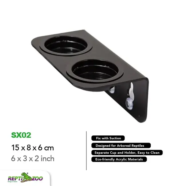ReptiZoo Double Arboreal Feeder (Suction Cup) Black