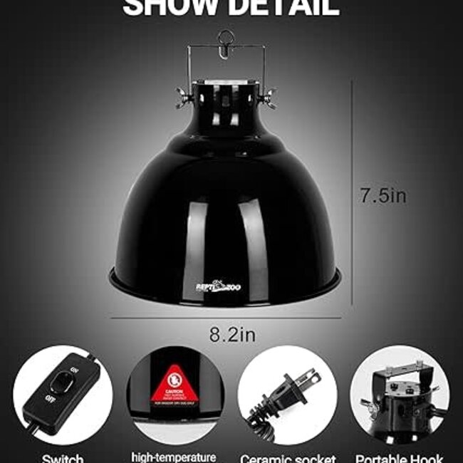 ReptiZoo Angle-Adjustable Deep Dome Lamp 8.2" 200W