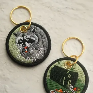 Scrappy Raccoon - Embroidered Keychain - Stay Home Club