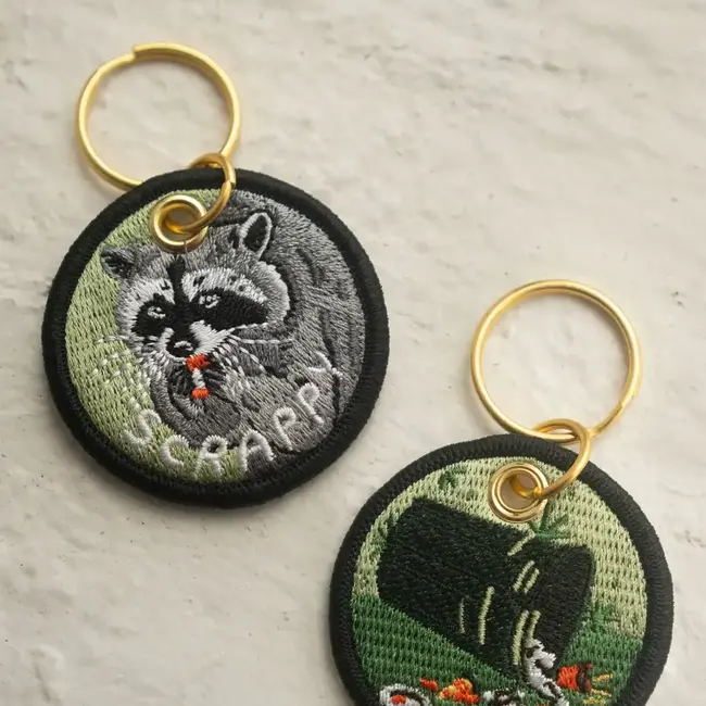 Scrappy Raccoon - Embroidered Keychain - Stay Home Club