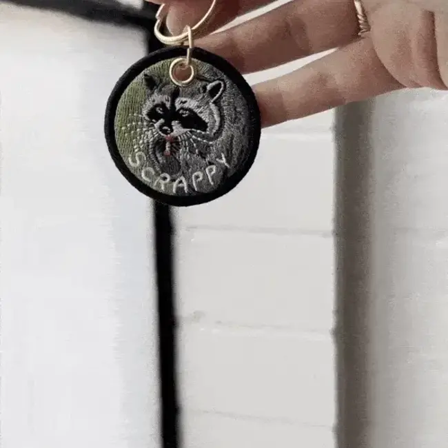 Scrappy Raccoon - Embroidered Keychain - Stay Home Club