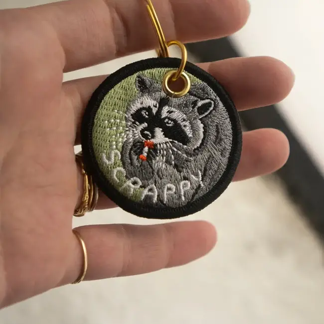 Scrappy Raccoon - Embroidered Keychain - Stay Home Club