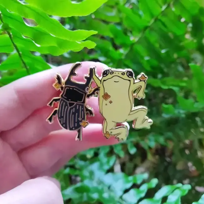 Frog Tree Games Frog and Beetle Dance Party Enamel 2" Pin Frog Tree Games