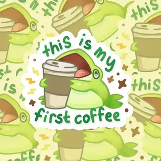 My First Coffee 3" Glossy Die-Cut Vinyl Sticker Frog Tree Games