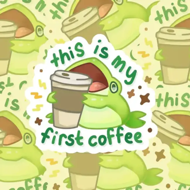 My First Coffee 3" Glossy Die-Cut Vinyl Sticker Frog Tree Games