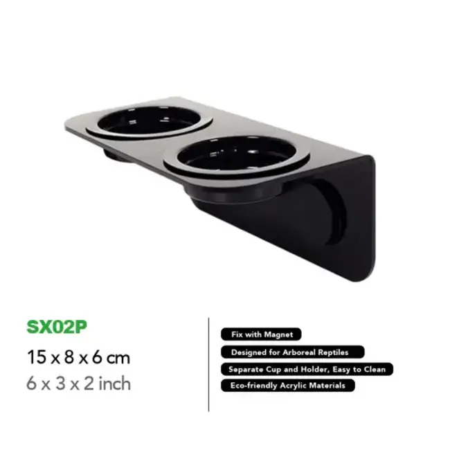 ReptiZoo Magnetic Double Acrylic Gecko Ledge Feeder Black