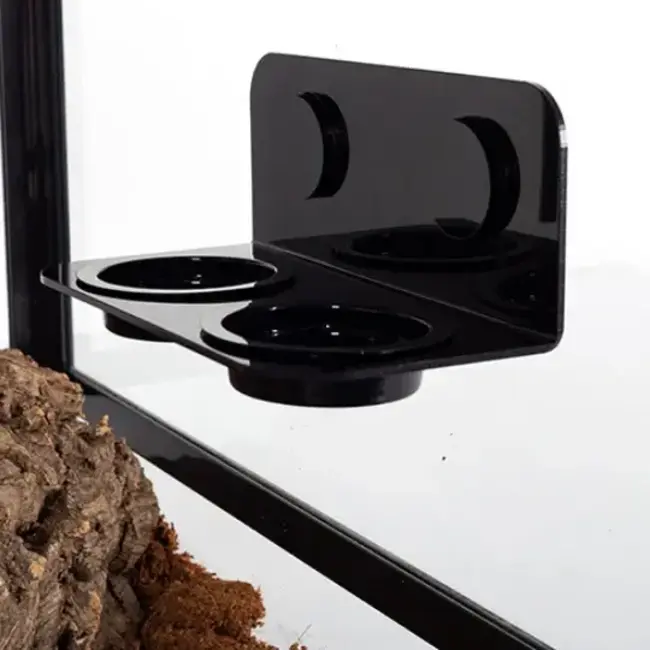 ReptiZoo Magnetic Double Acrylic Gecko Ledge Feeder Black