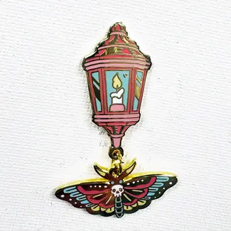 Moth & Lamp Deluxe Pin by Strike Gently