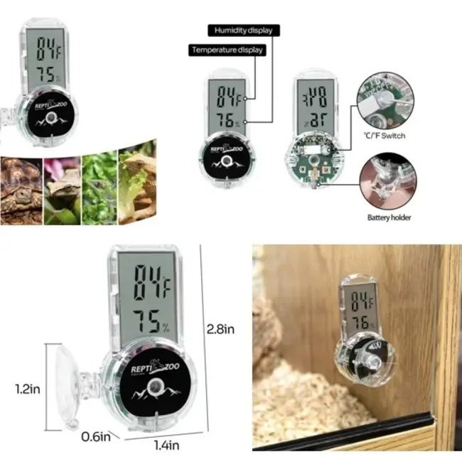 ReptiZoo ReptiZoo 4 Side Mounting Thermo-Hygrometer Digtal without Probe