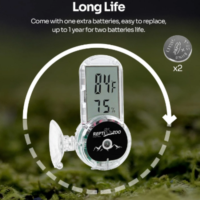 ReptiZoo ReptiZoo 4 Side Mounting Thermo-Hygrometer Digtal WITH Probe 3 ft