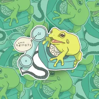 Umm... Hello?? Phone Frog 3" Die-Cut Vinyl Sticker by Frog Tree Games