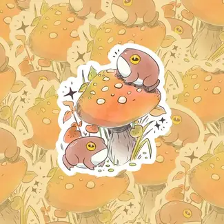 Autumn Mushroom Froggies 3" Matte Die-Cut Vinyl Sticker by Frog Tree Games