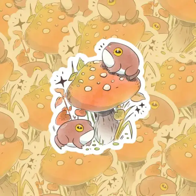 Autumn Mushroom Froggies 3" Matte Die-Cut Vinyl Sticker by Frog Tree Games