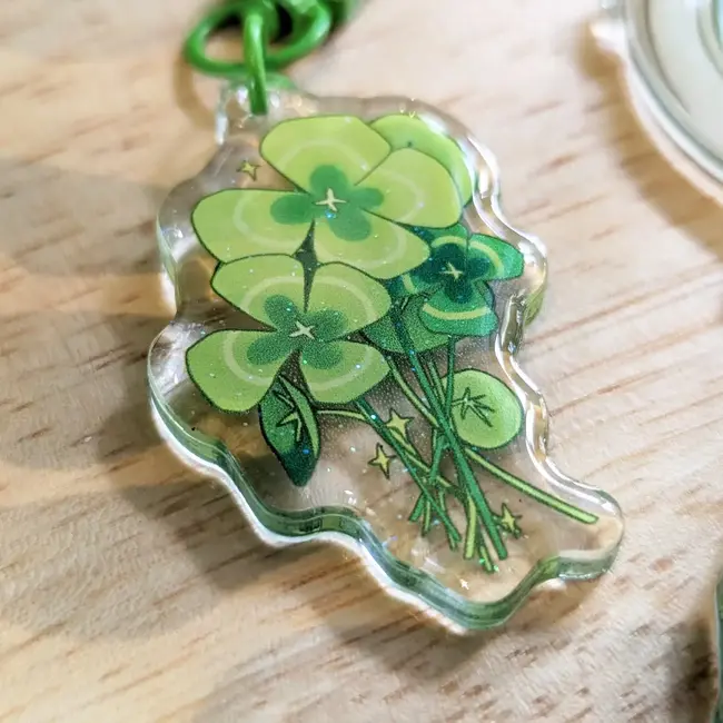 Little Lucky Clover 2" Sparkled Acrylic Charm Keychain by Frog Tree Games