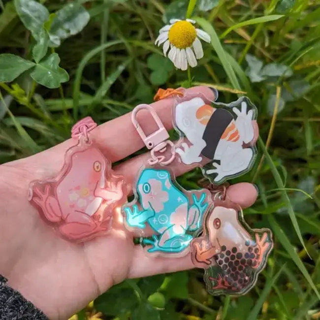 Assorted Frogscapes 2" Epoxy Acrylic Charm Keychain Frog Tree Games