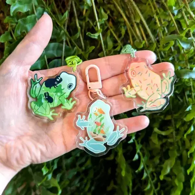 Assorted Frogscapes 2" Epoxy Acrylic Charm Keychain Frog Tree Games