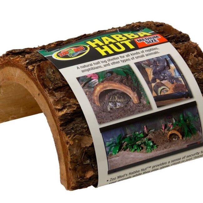 Zoo Med Medium 5" Habba Hut Natural Half Log with Bark Shelter