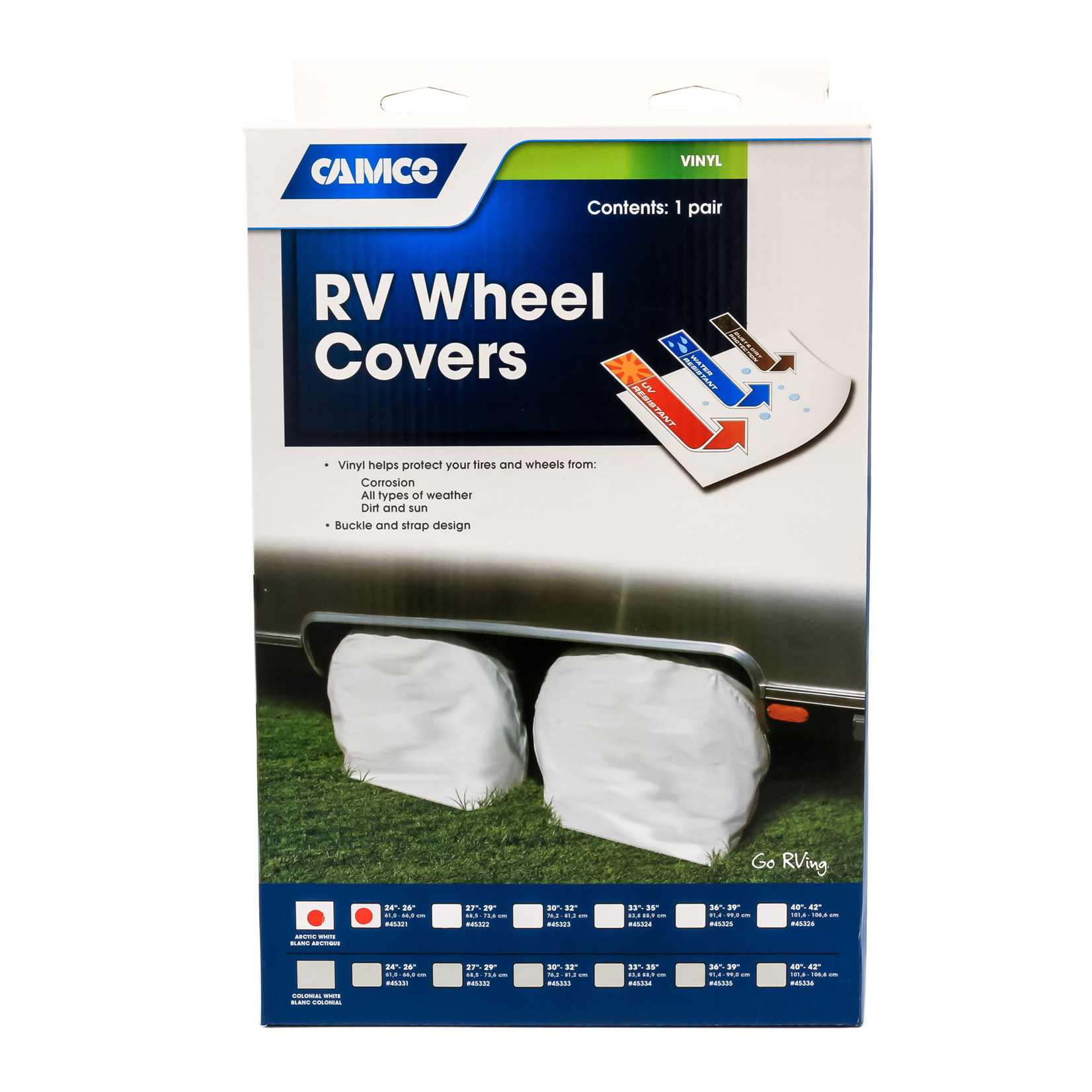 Camco Mfg., Inc. Vinyl Wheel and Tire Proctector, 2 pack 24-26, colonial white