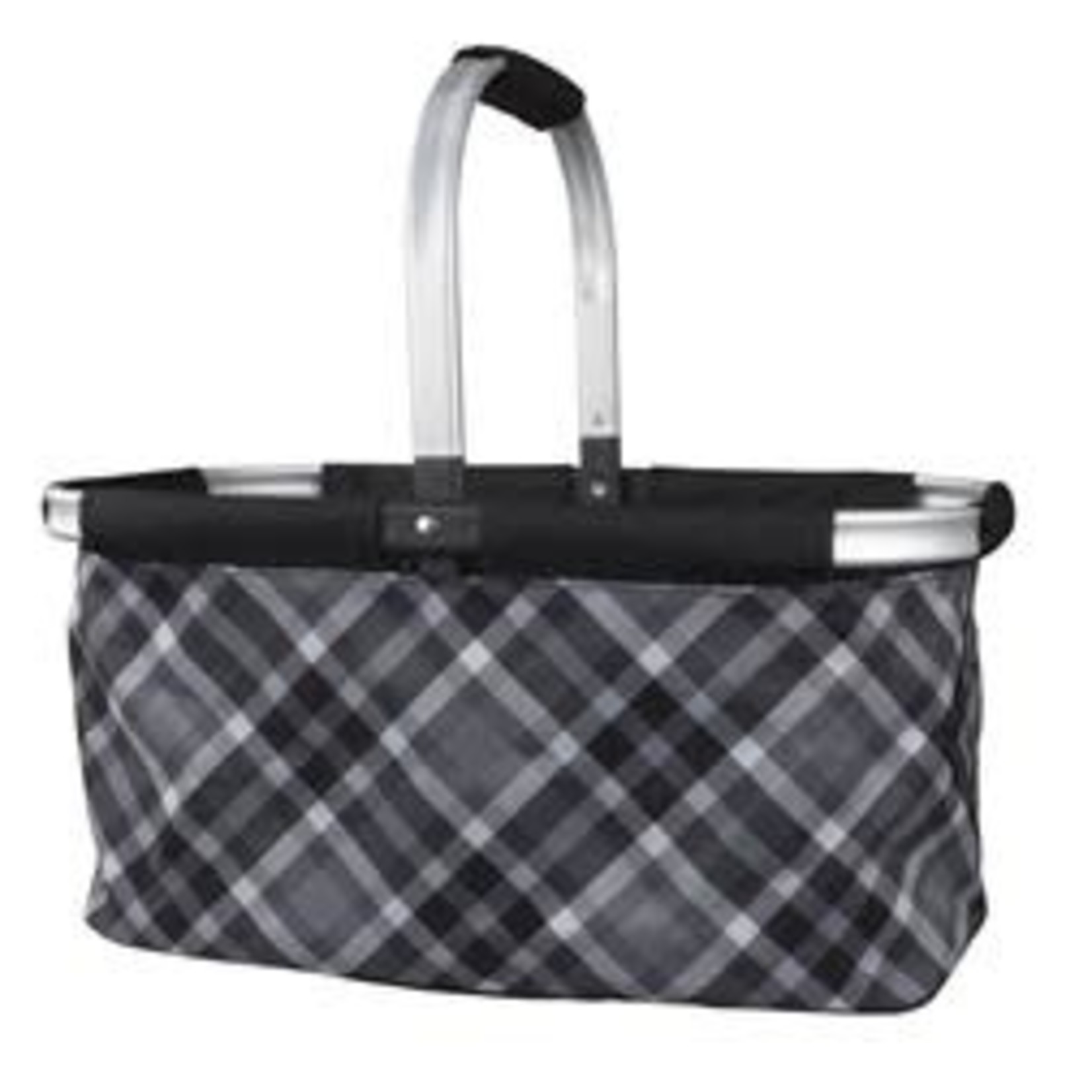 Camp Casual Folding Picnic Basket ; Grey Plaid