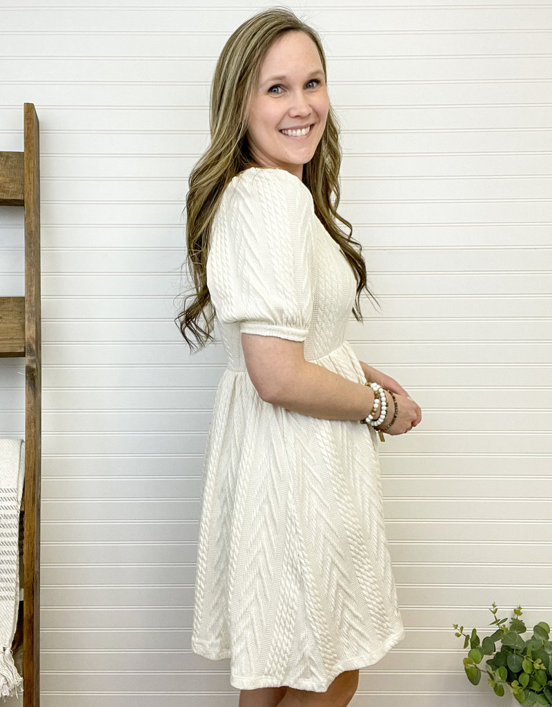 FSL Apparel Hillary Knit Jacquard Dress - Cream - FINAL SALE