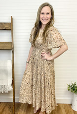Hayden Charlotte Floral Midi Dress - Beige