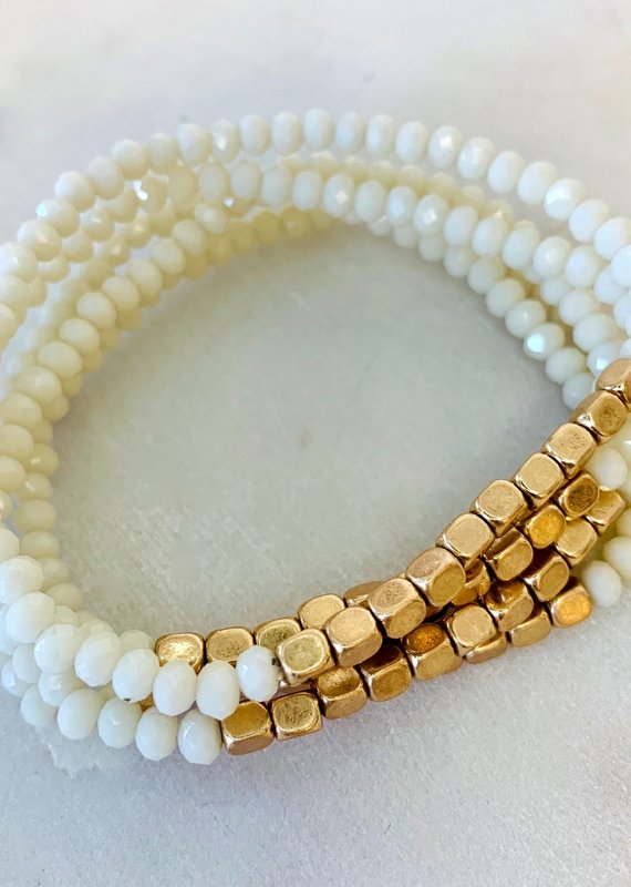 Five Strand Bracelet Stack - White/Gold