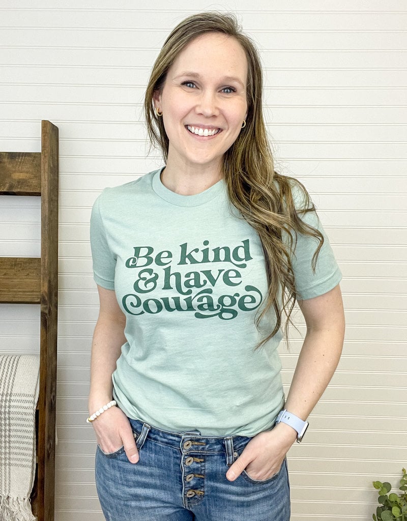 "Be Kind & Have Courage" Graphic Tee - Dusty Blue