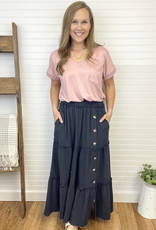 Tea N Rose Larissa Button Midi Skirt - Charcoal