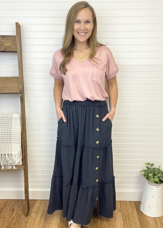 Tea N Rose Larissa Button Midi Skirt - Charcoal