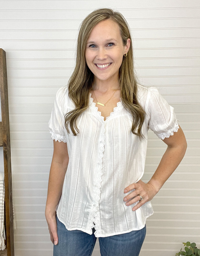 Hayden Alice Lace Button-Down Top - Off White