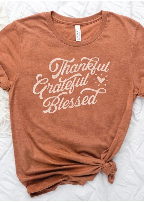 Oat Collective "Thankful Grateful Blessed" Graphic Tee - Heather Autumn