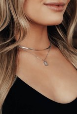 Layered Necklace w/ Crystal Charm - Silver