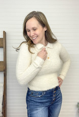 Be Cool Mindy Fuzzy Polo Sweater - Ivory
