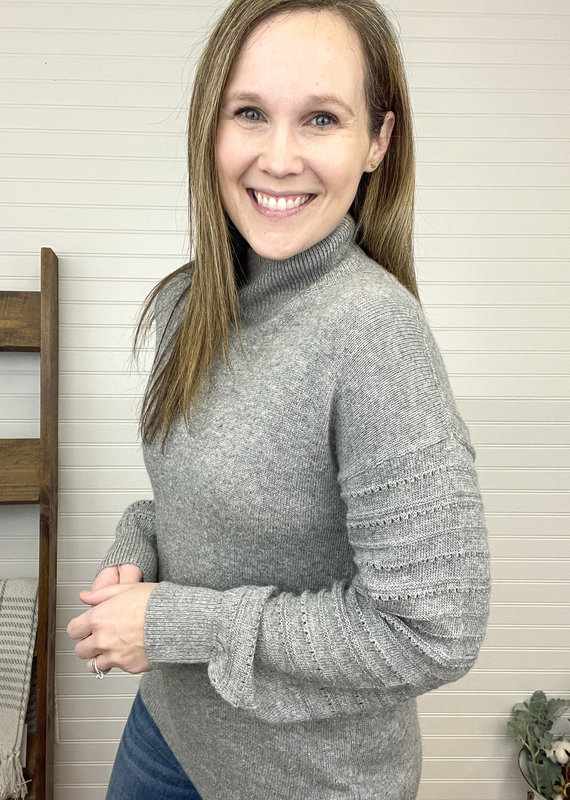 Hem & Thread Crosby Jacquard Sleeve Sweater - Heather Grey