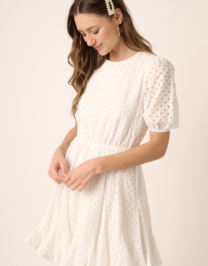 Mittoshop Oaklee Eyelet Puff Sleeve Mini Dress - White