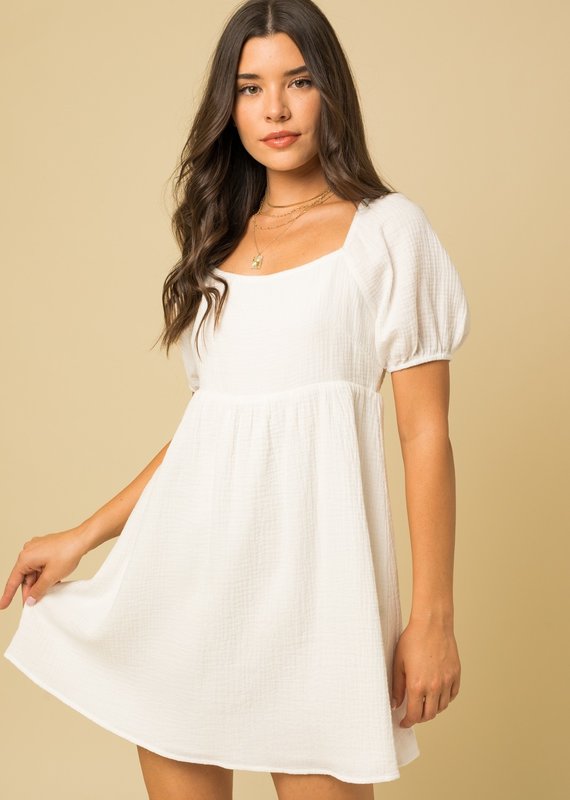 Gilli Raya Puff Sleeve Dress - White