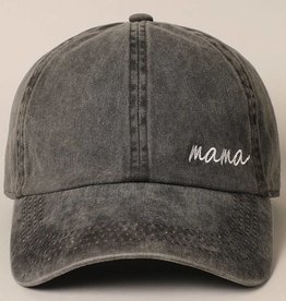 Fashion City "Mama" Embroidered Baseball Hat - Washed Black