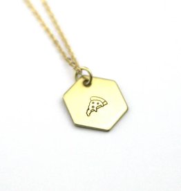 Peachtree Lane Pizza Brass Hand Stamped Hexagon Necklace - FINAL SALE