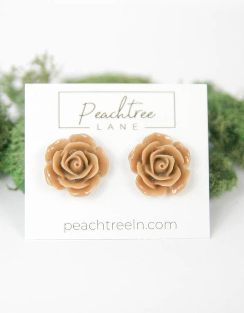 Peachtree Lane Taupe Brown Cabochon Floral Earrings, Nickel-Free