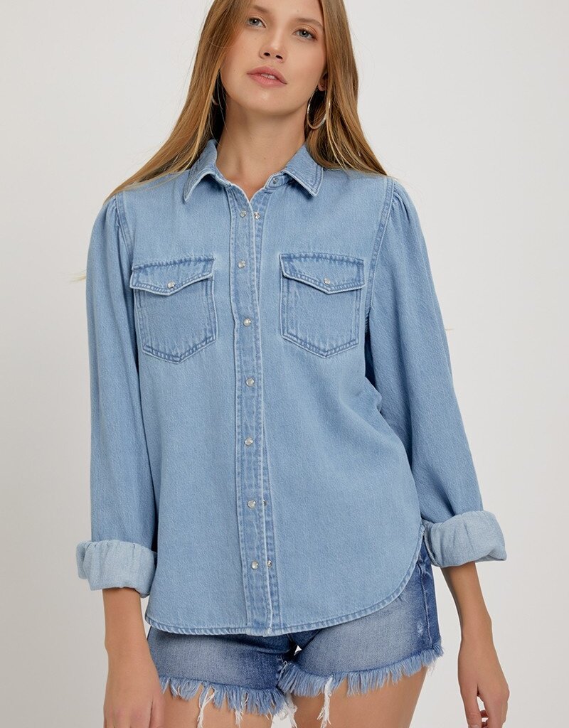 Risen Jeans Kate Shirring Sleeve Button Shirt - Light