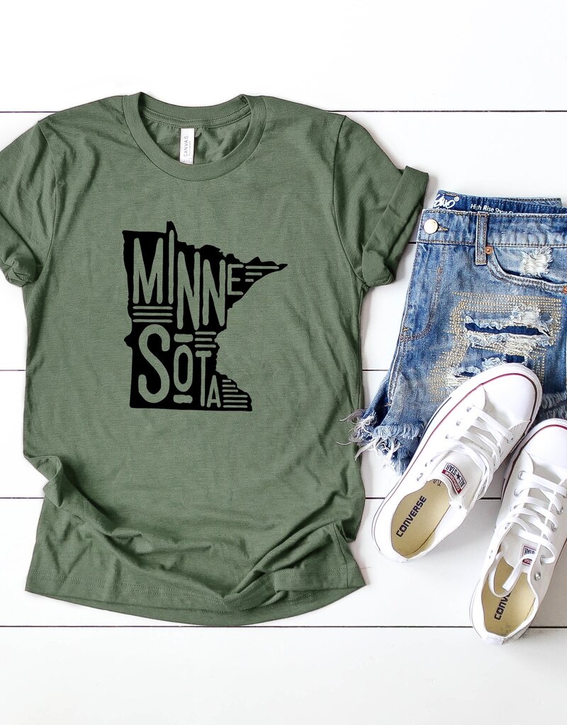 Olive and Ivory Minnesota Typography State Graphic Tee - Army Green/Black