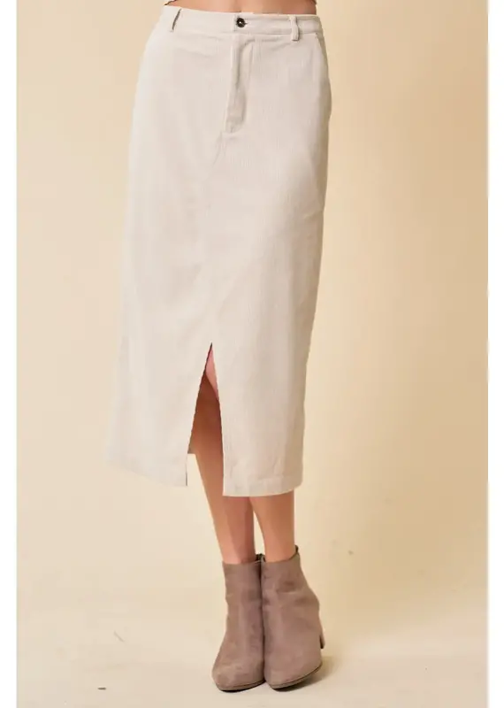 Doe & Rae Jolie Corduroy Midi Skirt - Oatmeal