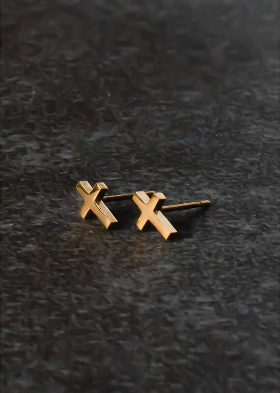 Panache Cross Stud Earrings - Gold