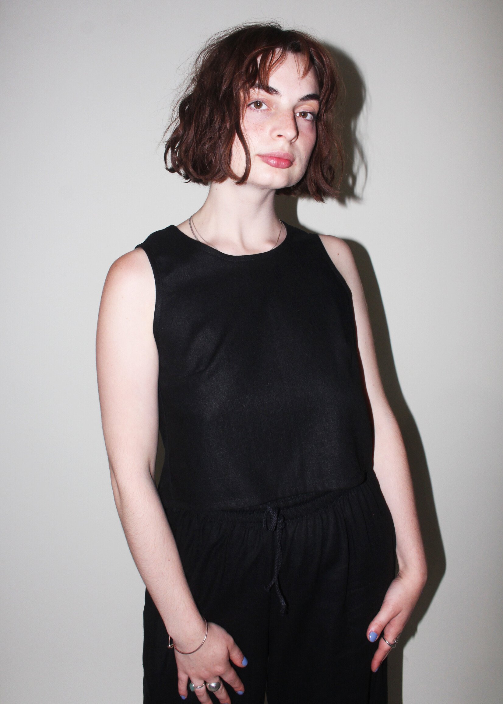 Studio Citizen Studio Citizen Open Back Tank Top in Black Linen